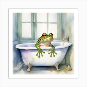 Frog In Bathtub 2 Art Print
