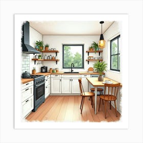 Modern Watercolor Kitchen, Warm, Stylish, And Inviting 1 Art Print