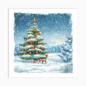 Christmas Tree In The Snow 2 Art Print