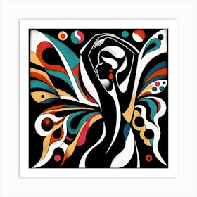 Colourful Female Figure Abstract with Butterfly Wings Art Print