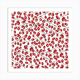 Seamless Pattern From Red Berries On Branches Art Print