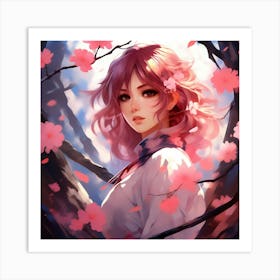 Japanese girl and sakura 1 Art Print