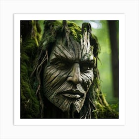 Grass And Wooden Textures Form A Weathered Face With Furrowed Brows Blending Natural Elements Into Art Print