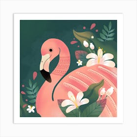 Flamingo Florals Square Art Print