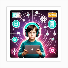 Child With Headphones Art Print