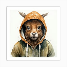 Watercolour Cartoon Markhor In A Hoodie 3 Art Print