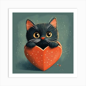 Cute Cat Peeking from Heart Gift Box 10 Art Print