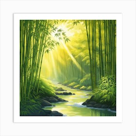 A Stream In A Bamboo Forest At Sun Rise Square Composition 263 Art Print