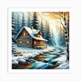 Oil Texture Log Cabin 1 Art Print