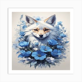 Fox In Blue Flowers Art Print