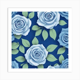 Blue Roses On Blue Background Art Print