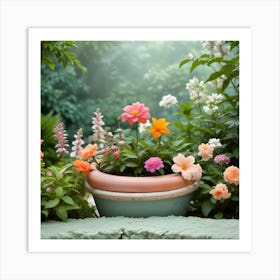 Colorful Flowers In A Potted Garden Setting Art Print