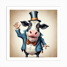 Cow In A Top Hat 2 Art Print