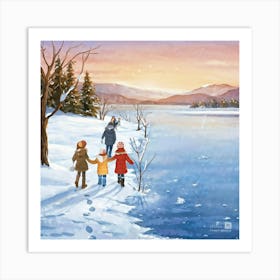 Family Walk In The Snow Art Print