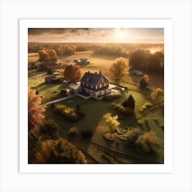 Sunrise Over A Farm Art Print