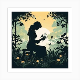 Silhouette Of A Woman In The Forest Art Print