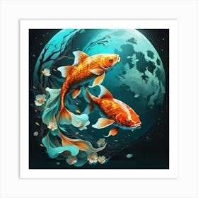 Koi Fish In The Moonlight 1 Art Print