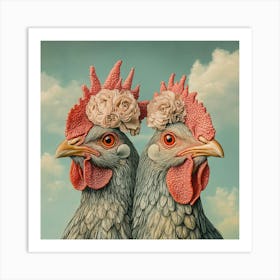 Two Roosters Art Print