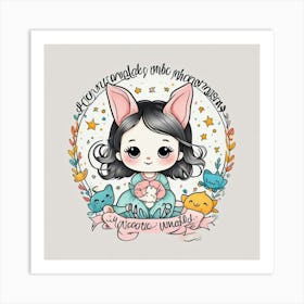 Little Girl With A Cat Art Print