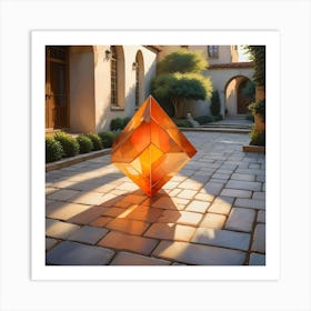 Orange Crystal Standing In Courtyard, Fantasy Concept Art Print