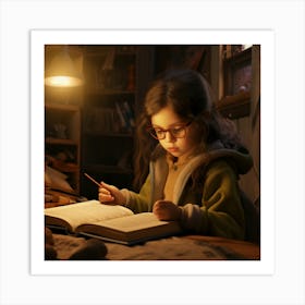 Little Girl Reading A Book Art Print