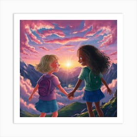 Two Girls Holding Hands Art Print