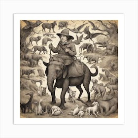 Man On An Elephant Art Print