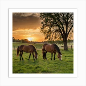 Leonardo Kino Xl Horses Graze On Grass At Sunset 2 (1) Art Print