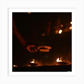 Man Lighting A Candle Art Print