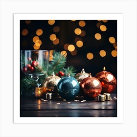 Christmas Ornaments On A Table 1 Art Print