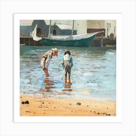 Two Boys Playing In The Water Art Print