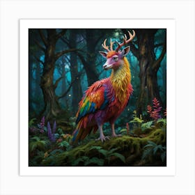 Colorful Deer In The Forest Art Print