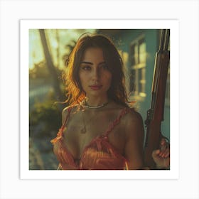 Woman Holding A Gun Art Print