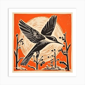 Retro Bird Lithograph Kingfisher 1 Art Print