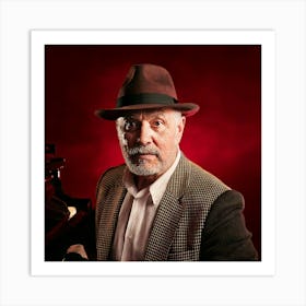 Firefly Elderly, Male, Pianist, Neon, Burgundy, Beige, Cream, Soulful, Eyes, Fedora, Piano, Smoky, D (11) Art Print