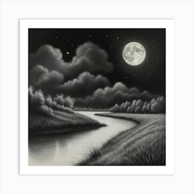 Moonlight Over The River Art Print