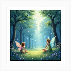 Watercolor Fairy Glade With Soft Magical Lights 1 Art Print