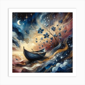 Boat and stars 1 Art Print