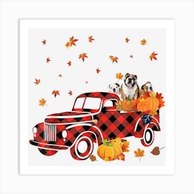 Bulldog On Pumpkin Truck Thanksgiving Dog Lover Art Print