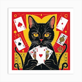 Black Cat Playing Cards 1 Art Print