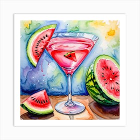 Summer Melon Martini watercolor Art Print