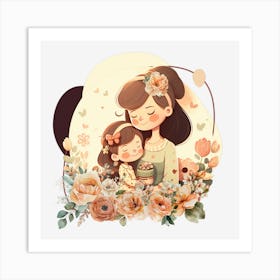 Mom And Baby Clipart.Mother's Day. The perfect gift. The special gift. A distinctive work of art that expresses love and affection for the mother. Give it as a gift to the mother.2 Art Print