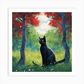 Black Cat In The Forest 1 Art Print