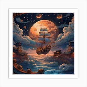 Ship In The Moonlight Art Print