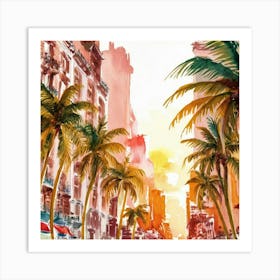 Miami Cityscape Watercolor Painting Art Print