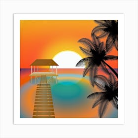 Sunset Beach Beach Palm Ocean 1 Art Print