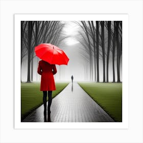 Woman With Red Umbrella Art Print