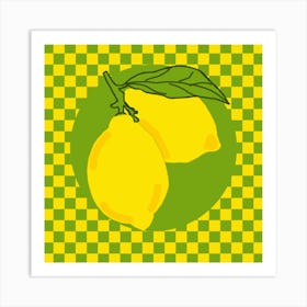 Lemons On A Checkered Background Art Print