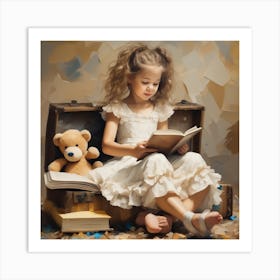 Little Girl Reading Book Art Print