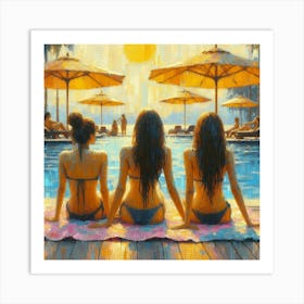 Three Girls At The Pool Art Print